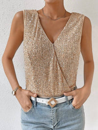Gilli - Sleeveless Sequined Wrap Bodysuit