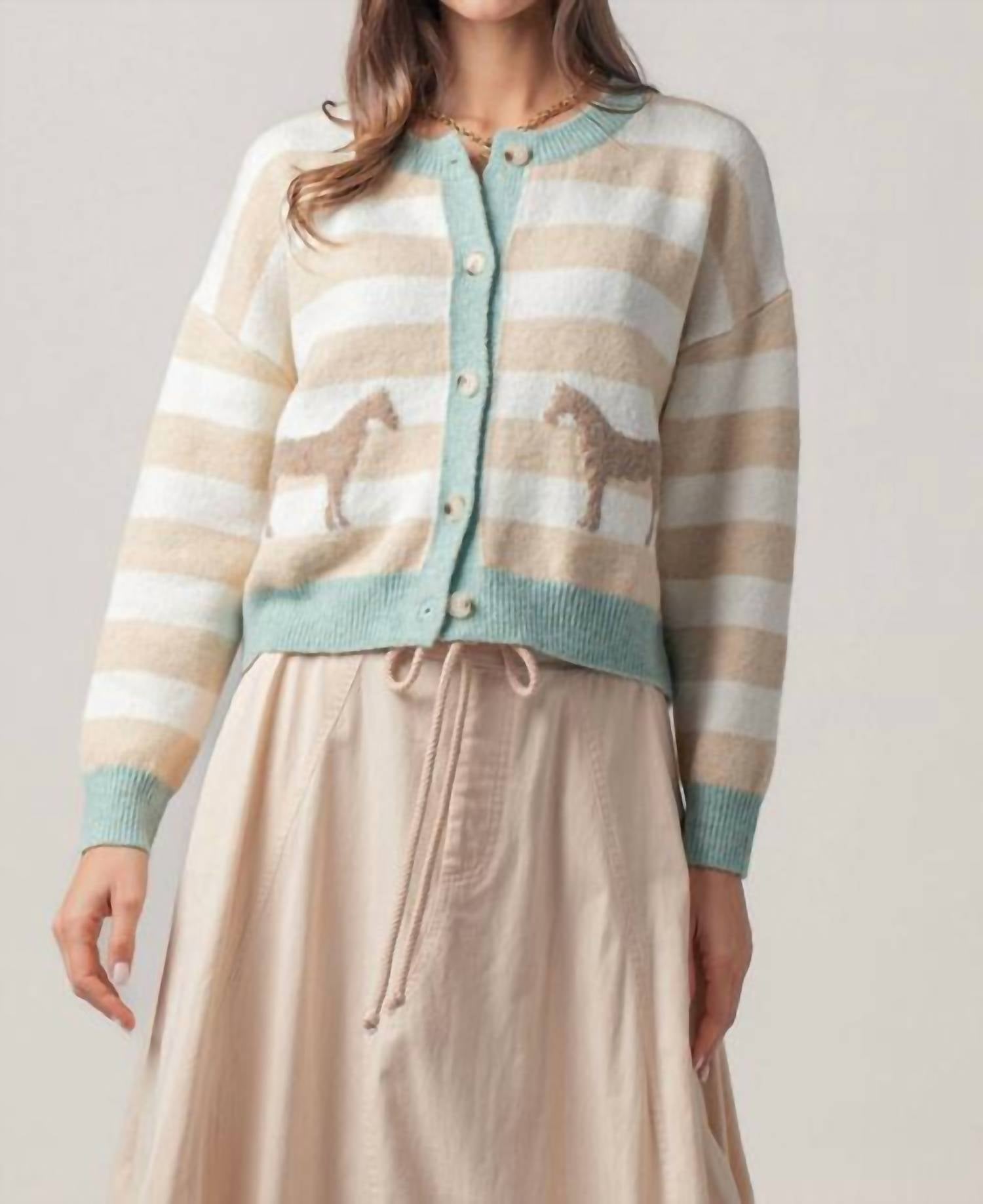 Urban Daizy - Horse Jacquard Striped Cardigan