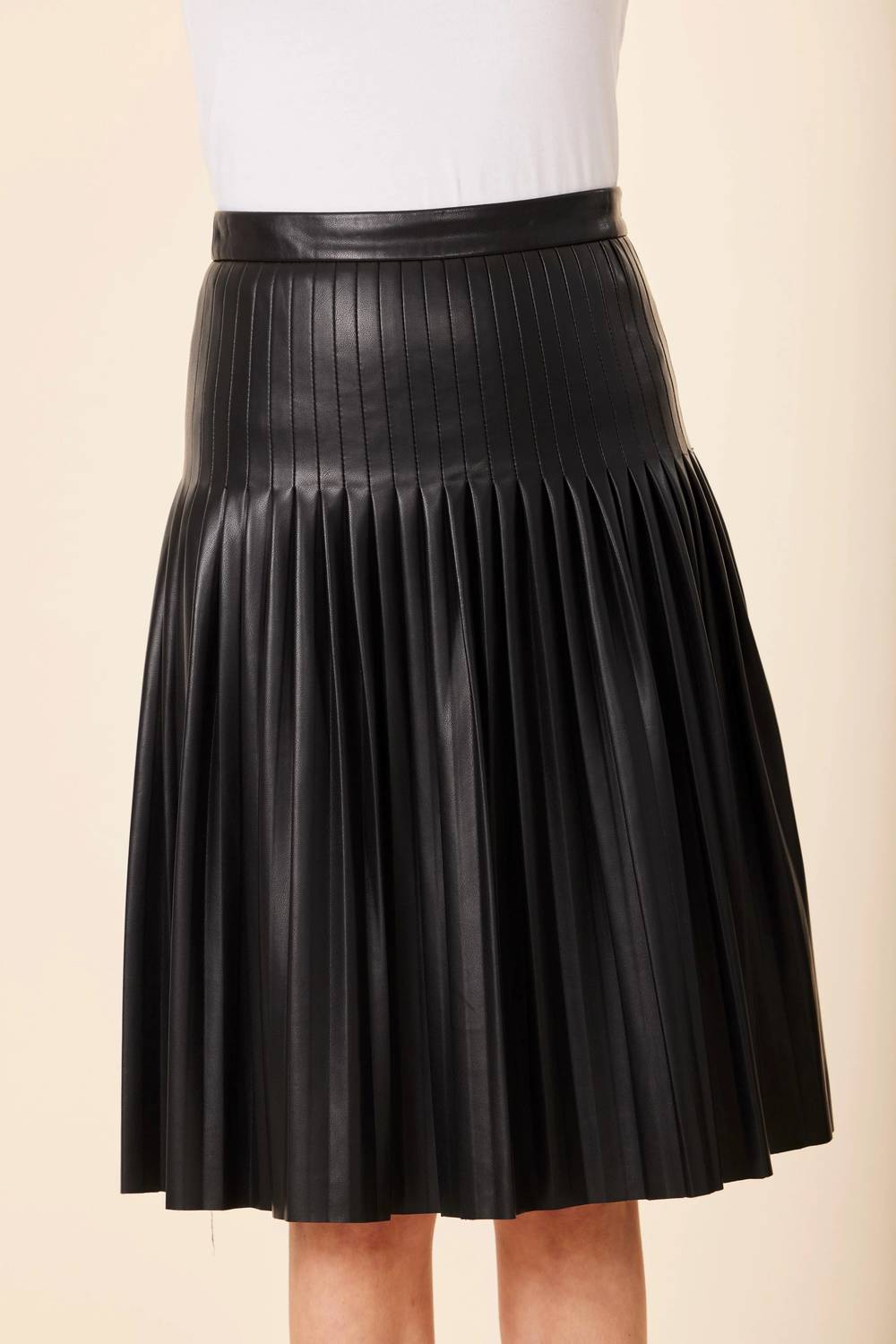 Dolce Cabo - Faux Leather Pleated Midi Skirt