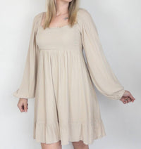 Aemi + Co - Textured Square Neck Puff Sleeve Dress