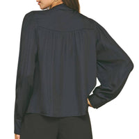 PINCH Button Down Shirt With Tie Neck in ink - women's blouse - view 4