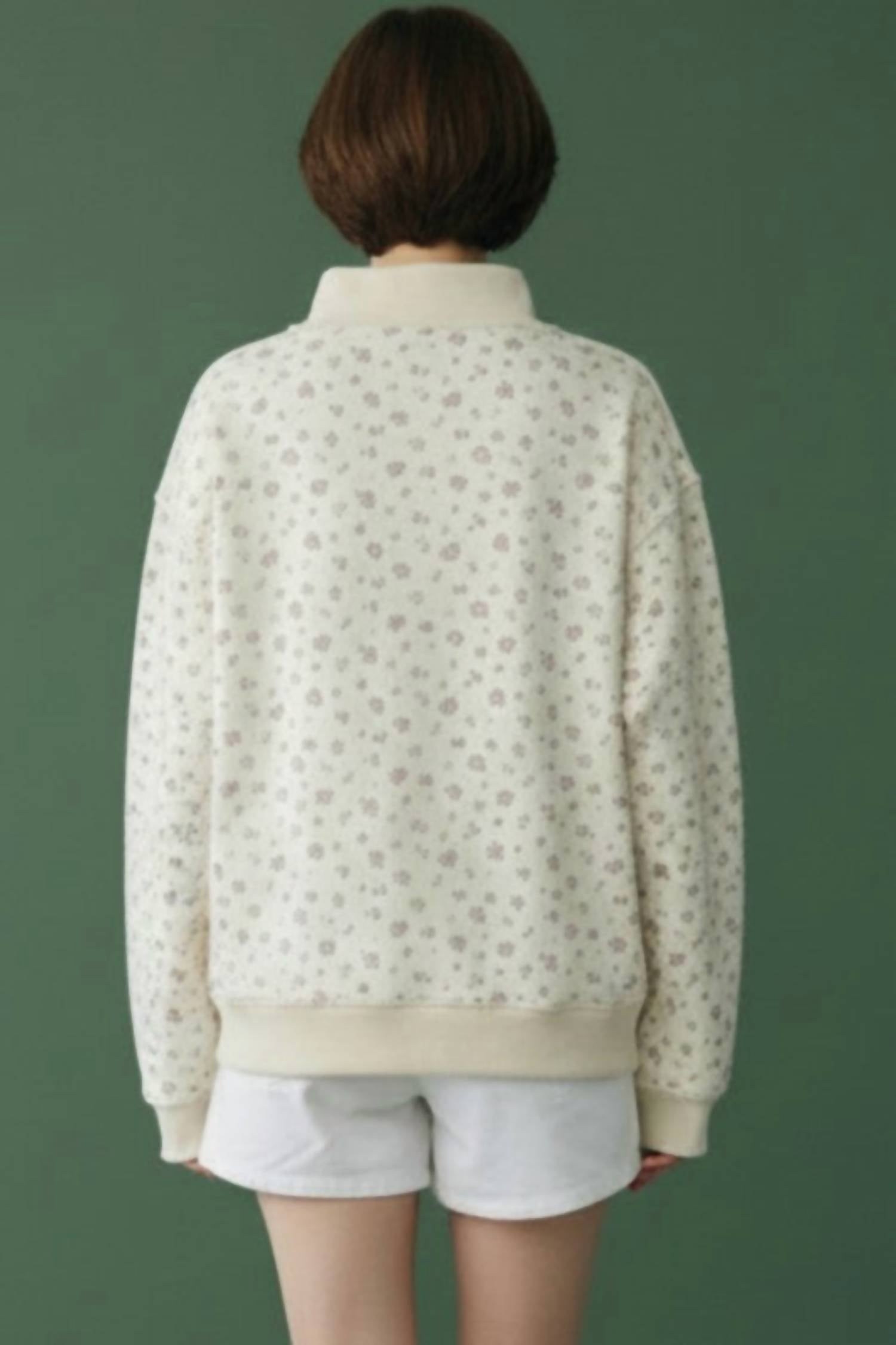 BUCKETLIST Floral Print Oversized Mock Neck Sweatshirt in beige - women's sweater - alternate view