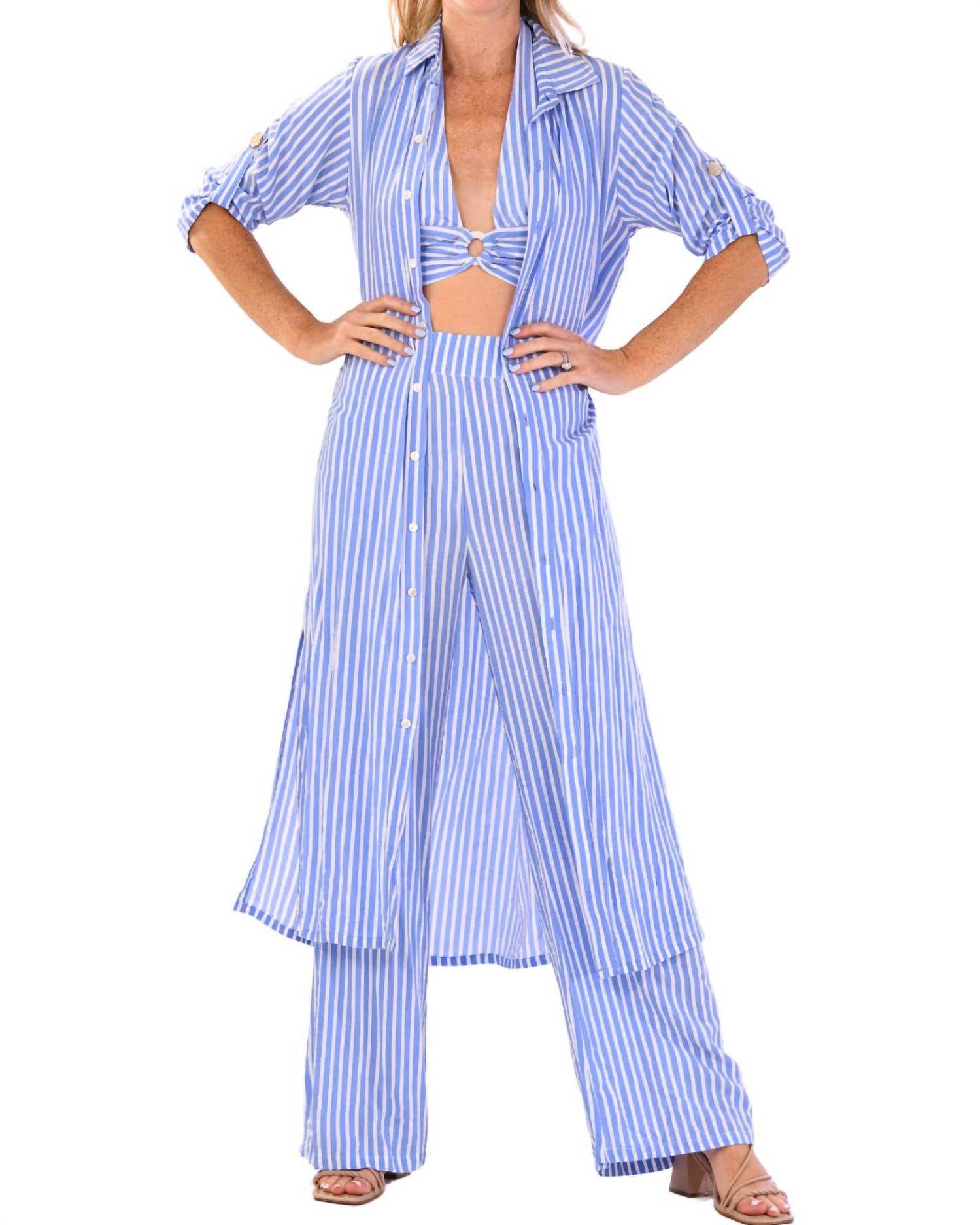 Walker & Wade Women's Newport Pants in blue stripe - women's pants - alternate view