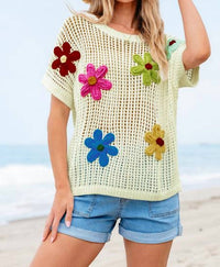 Lovesoft - Crochet Flower Hollow-out Sweater Tee
