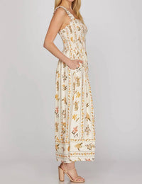She + Sky - Sleeveless Print Smocked Maxi Dress