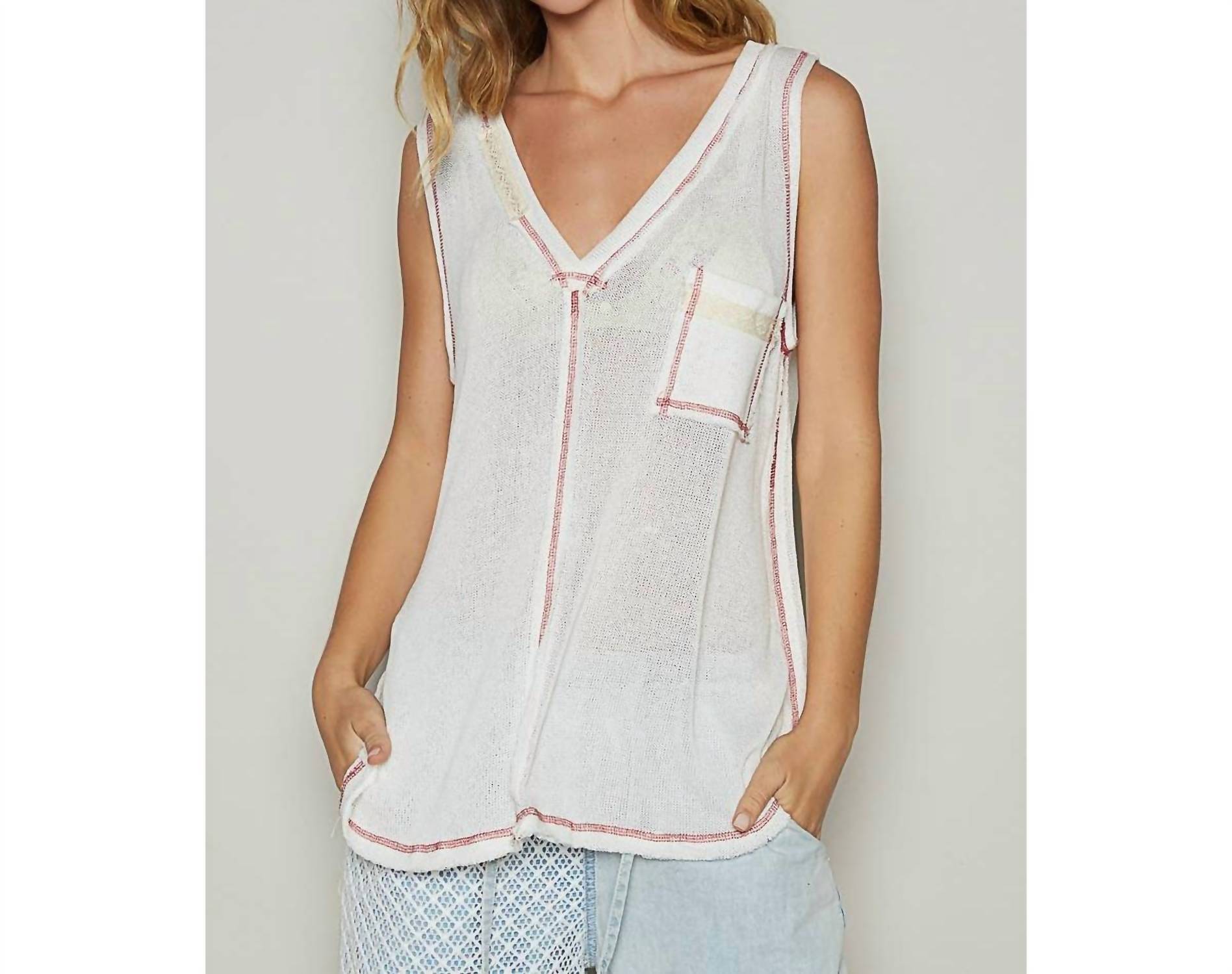 Pol - Women's Front Pocket Solid Knit Tank Top