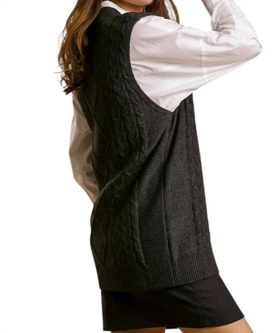 Umgee - Cable V-neck Sweater Vest