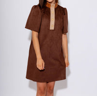 THML The Braided Button Suede Mini Dress in brown - women's dress - view 6
