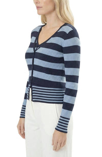 Area Stars Women's Striped Long Sleeve Knit Top in light blue navy - women's cardigan - alternate view