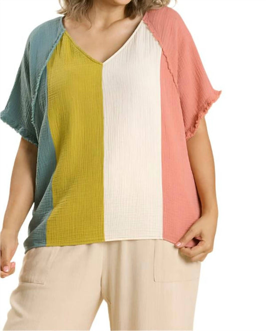 Umgee - Color Block Cotton Gauze Top