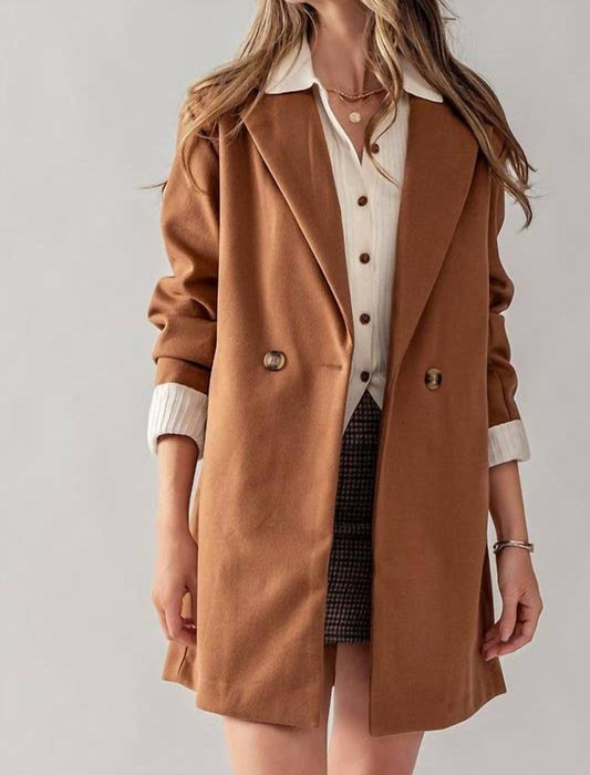 Urban Daizy - Women's Double Breasted Notched Lapel Overcoat