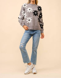 Blue B - Daisy Flower Pattern Crewneck Sweater