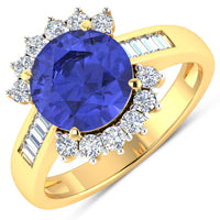 Diana M Jewels Women's Round Natural Tanzanite Fashion Ring (3.48 Ct) - Signature Plus in 14k yellow gold - women's jewelry - detail view