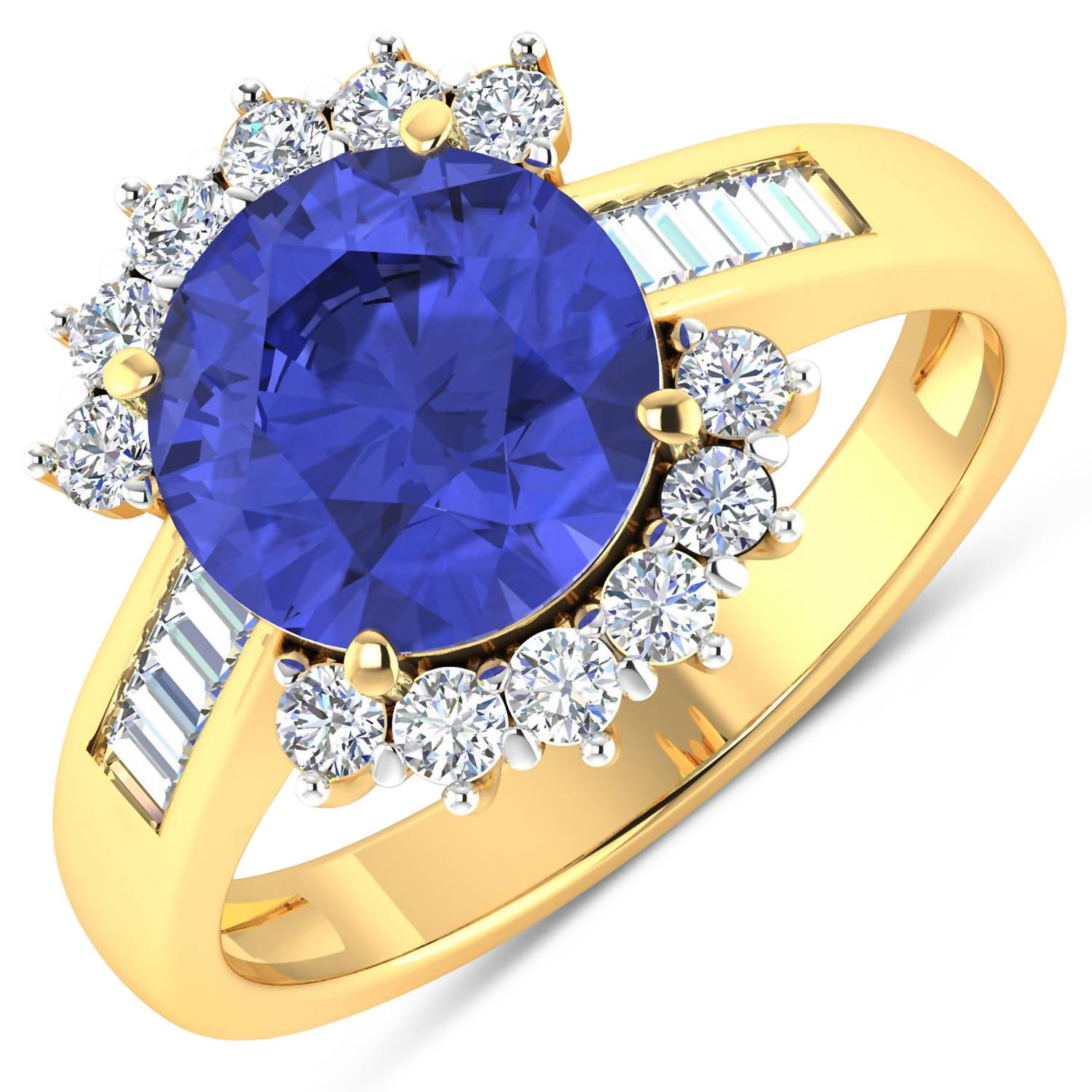 Diana M Jewels Women's Round Natural Tanzanite Fashion Ring (3.48 Ct) - Signature Plus in 14k yellow gold - women's jewelry - detail view