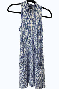 Tango Mango Women's Mini Half Zip Dress in royal white - women's dress