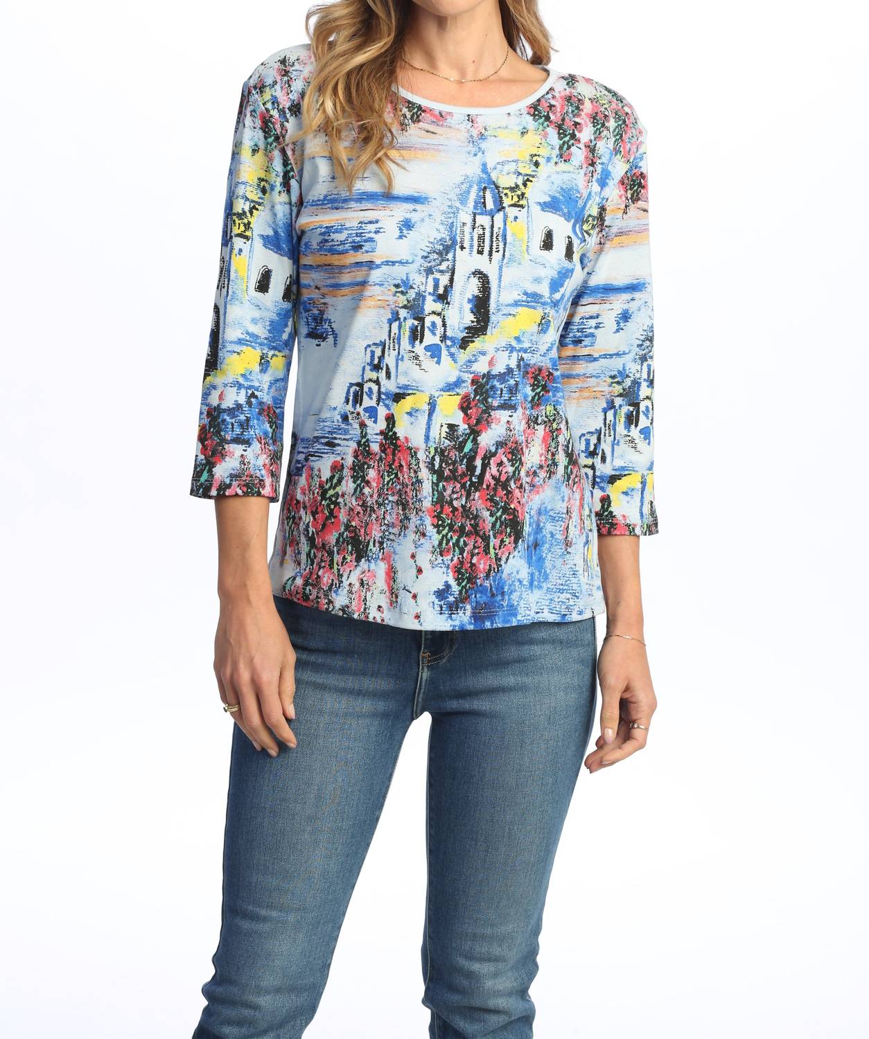 Jess & Jane - Greece Printed Cotton Top - Plus