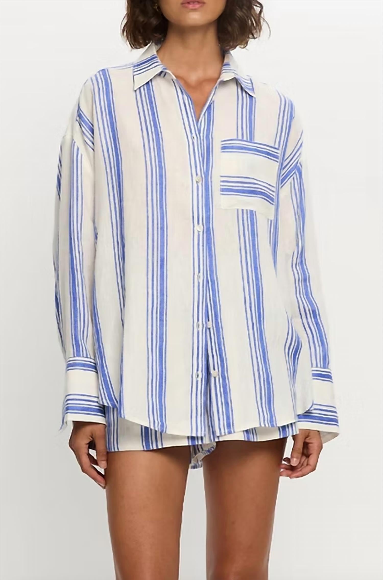 KIVARI Isabelle Shirt in blue stripe - women's shirt