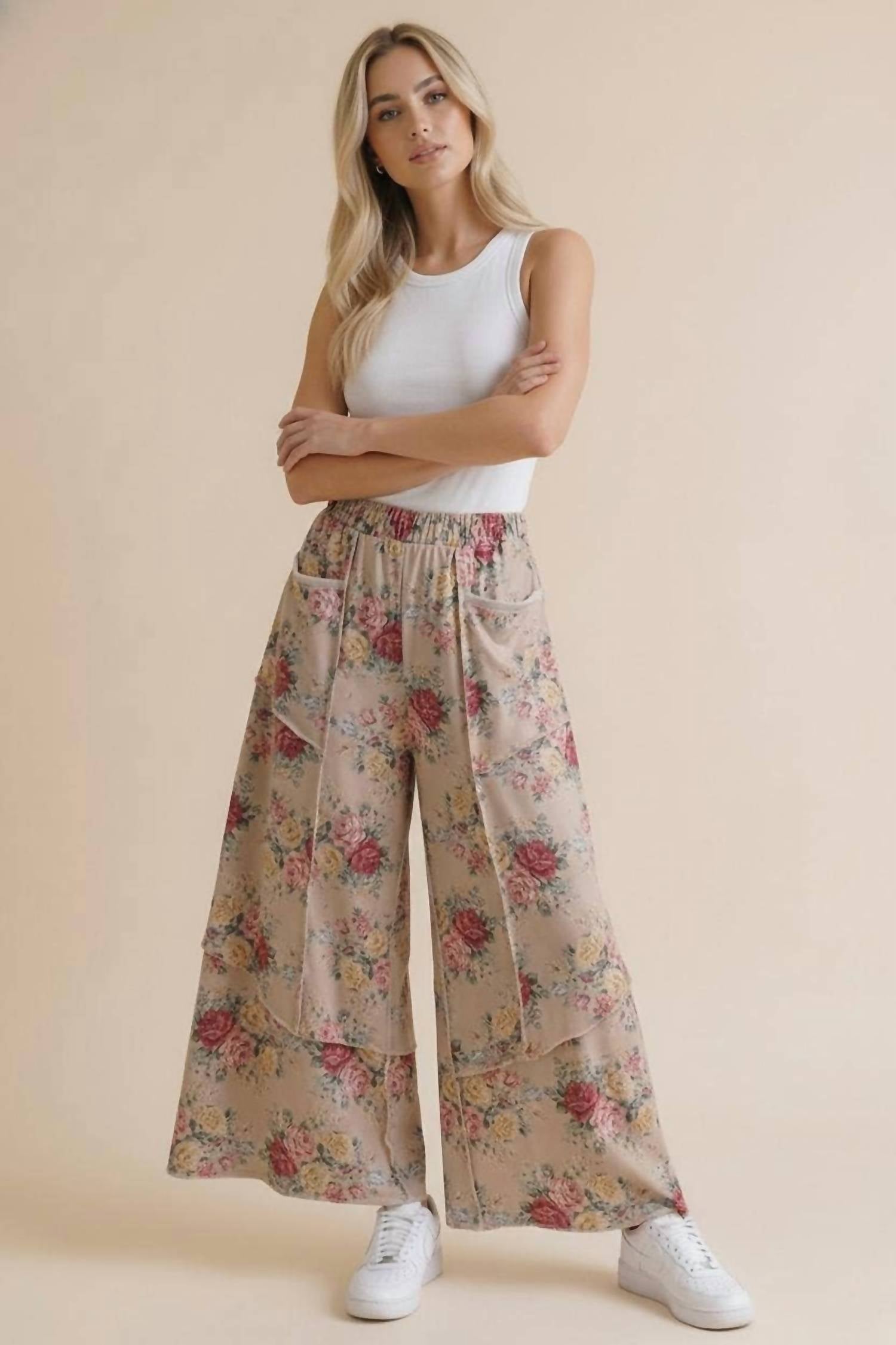 Haptics - Elastic Waist Wide Leg Vintage Floral Pant
