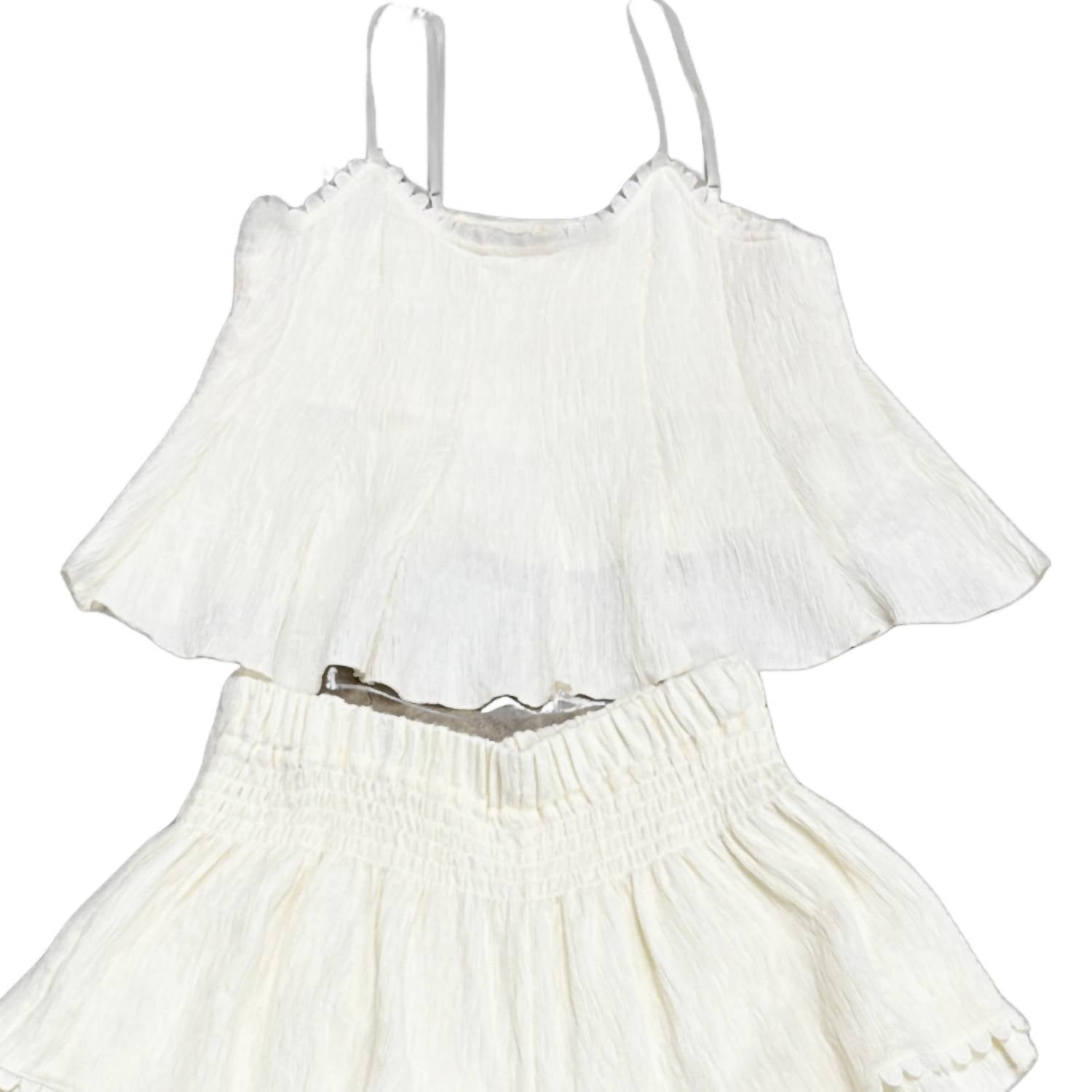 Umgee - Women's Sleeveless Spaghetti Strap Top & Ruffle Scalloped Shorts