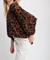 Easel - Aztec Print Challis Top