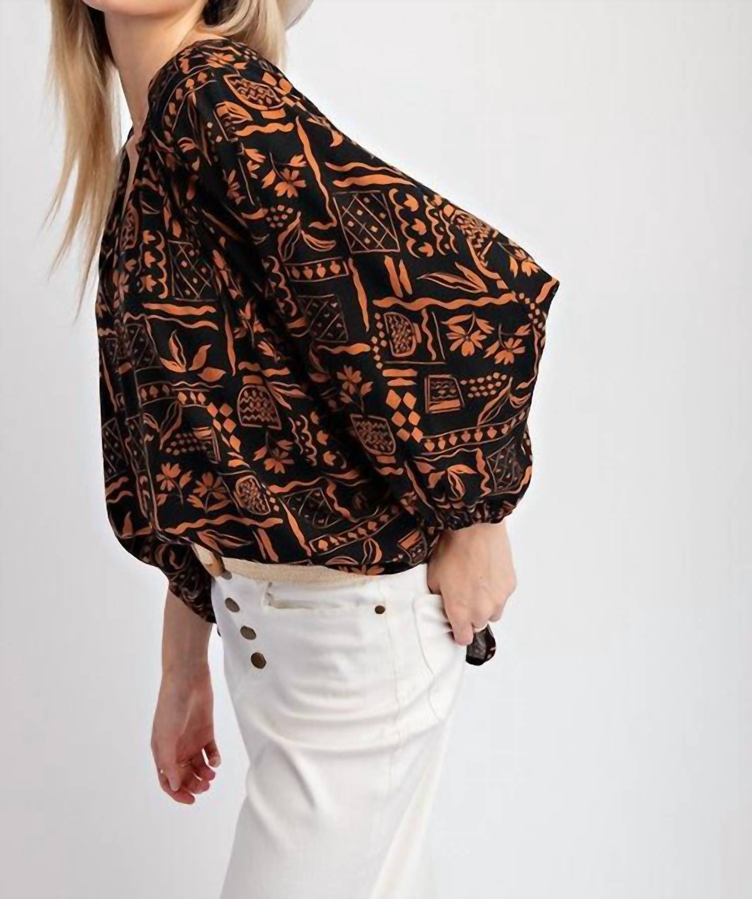 Easel - Aztec Print Challis Top