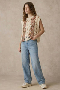 Mello - Crochet Knit Top With Floral Appliqué