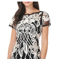 Js Collections - Art Nouveau Illusion Embellished Mesh Dress