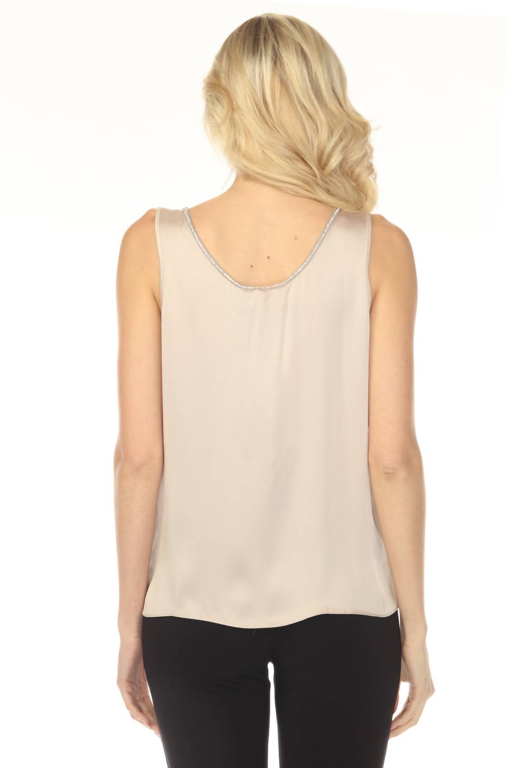 Joseph Ribkoff - Rhinestone Trim Scoop Neck Satin Top