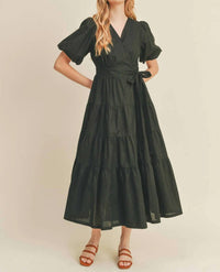 &Merci - Tiered Wrap Dress With Puff Sleeves