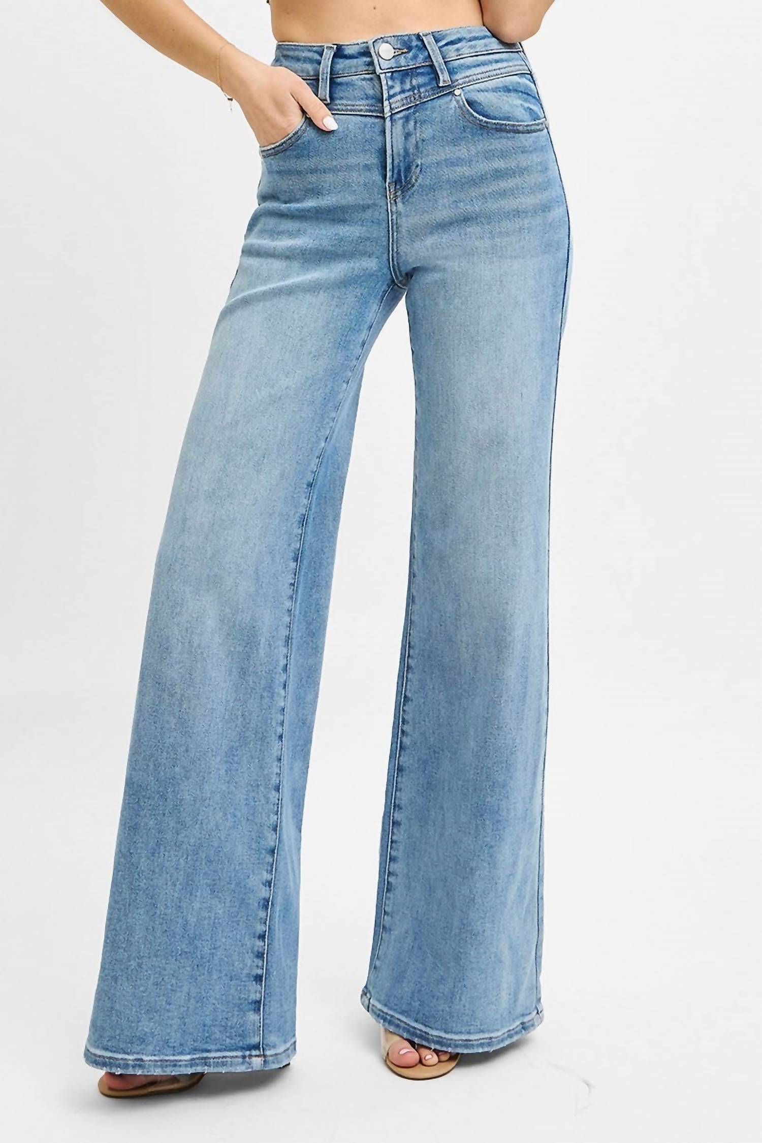 Risen - High Waist Wide Leg Front Yoke Detailed Jeans
