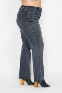 Judy Blue - High Waisted Button Fly Hem Distressed Straight Leg Jeans - Plus