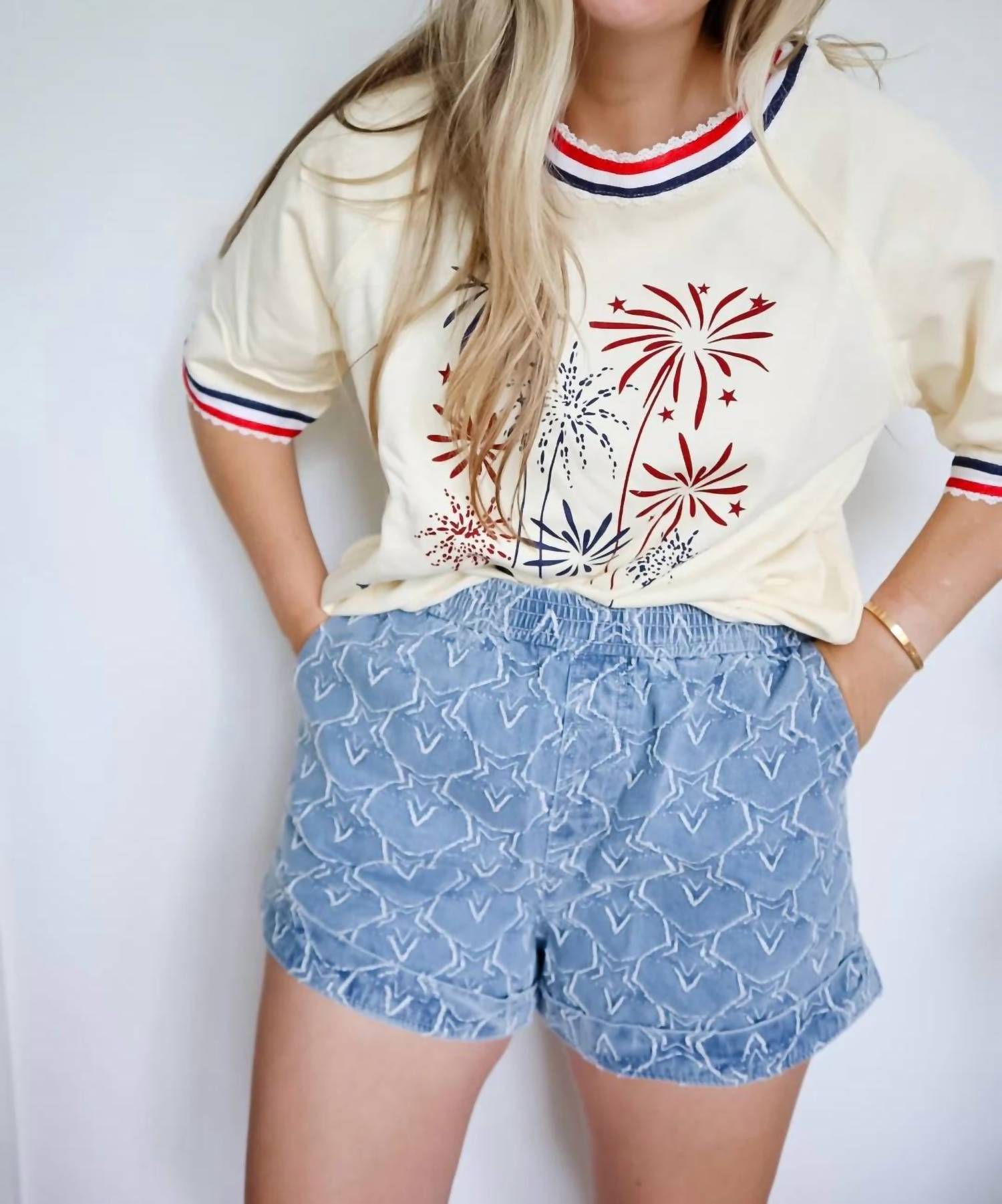 Anniewear - 4th Of July Distressed Star Roll-up Shorts