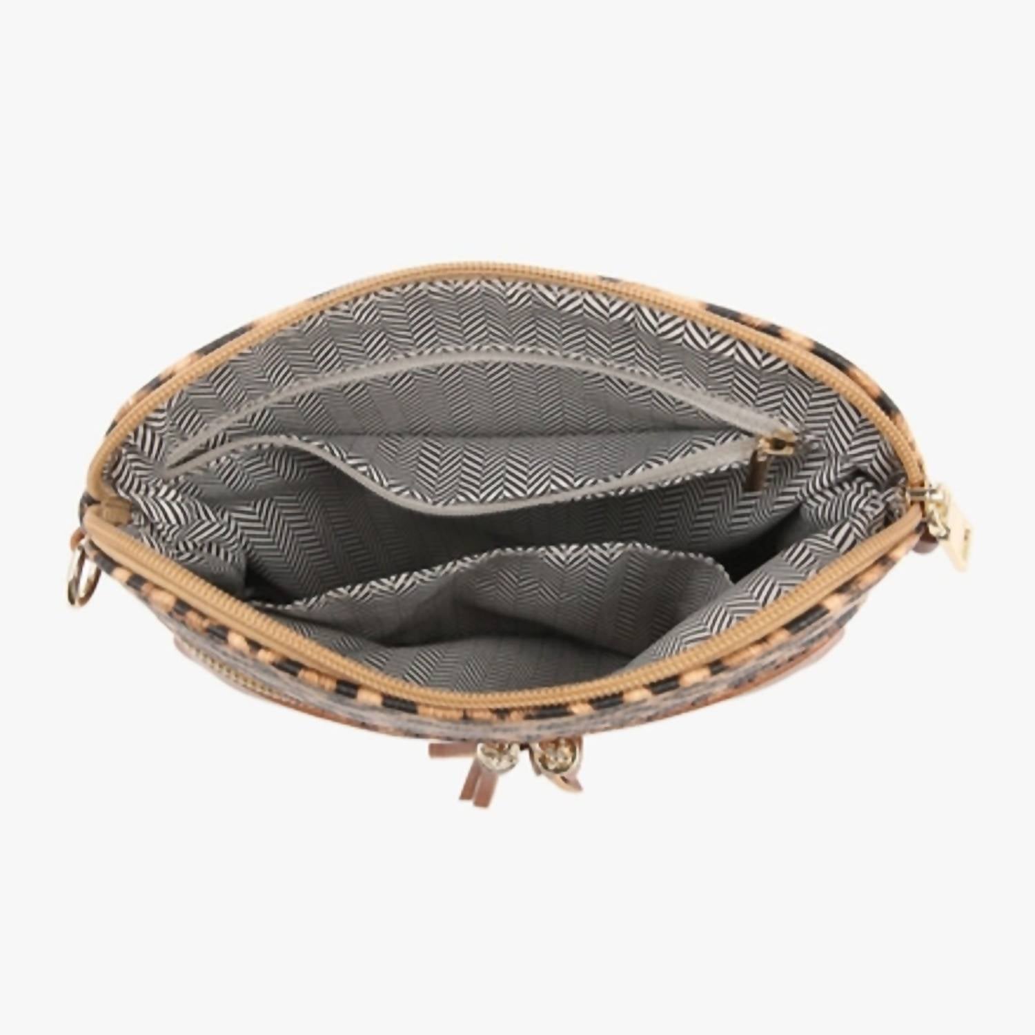 Jen & Co. - Cheetah Print Crossbody Wristlet Front Zip Pocket Tassels
