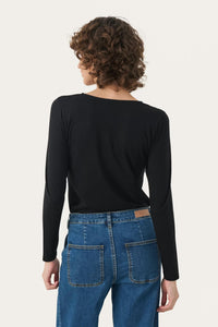 Part Two Nemajas Long Sleeve Tee in black - women's long sleeve top - detail view
