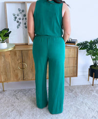 SKIES ARE BLUE Brushed Modal Jumpsuit in dark olive - women's pants - detail view