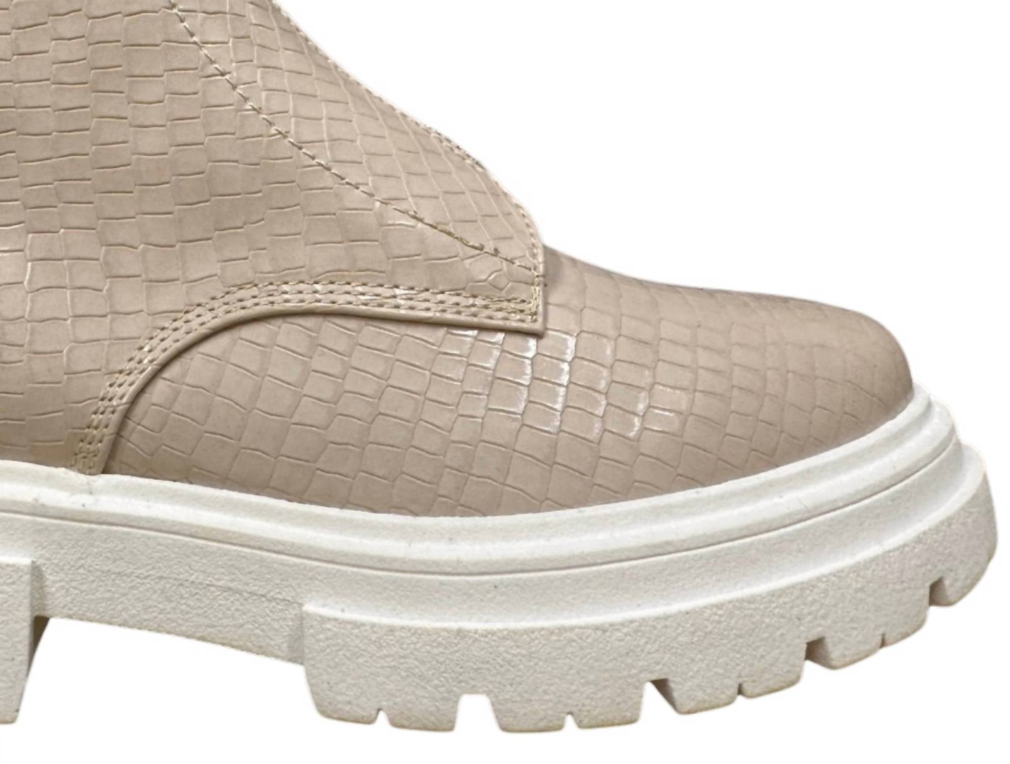 Cozy Girl Women's Jupiter Croco Ankle Boots in tan - women's shoe - detail view