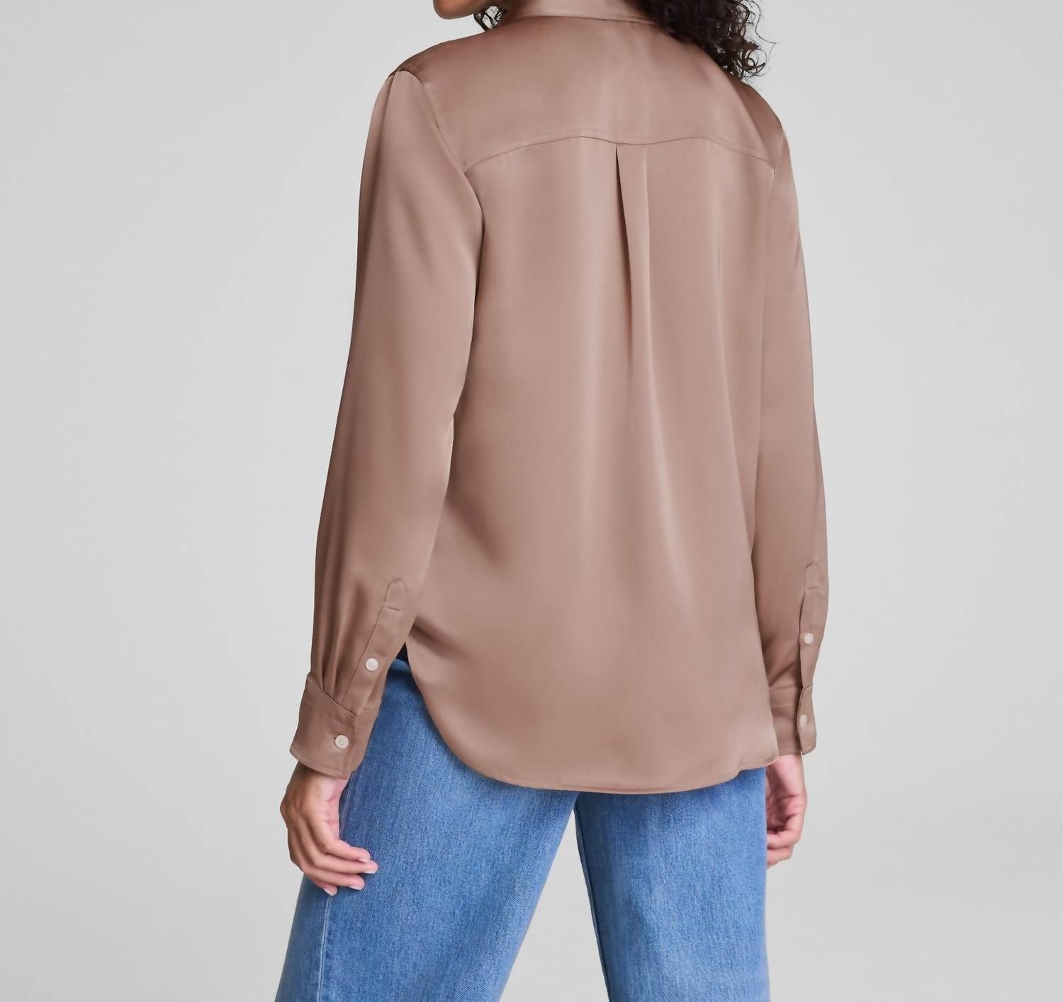 Spanx Better Than Silk Blouse in cafe au late - women's blouse - detail view