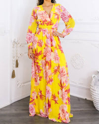 Surelymine - Sunset Bloom Maxi Dres Floral Wrap Dress
