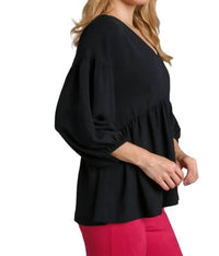 Umgee - V-neck Babydoll Top