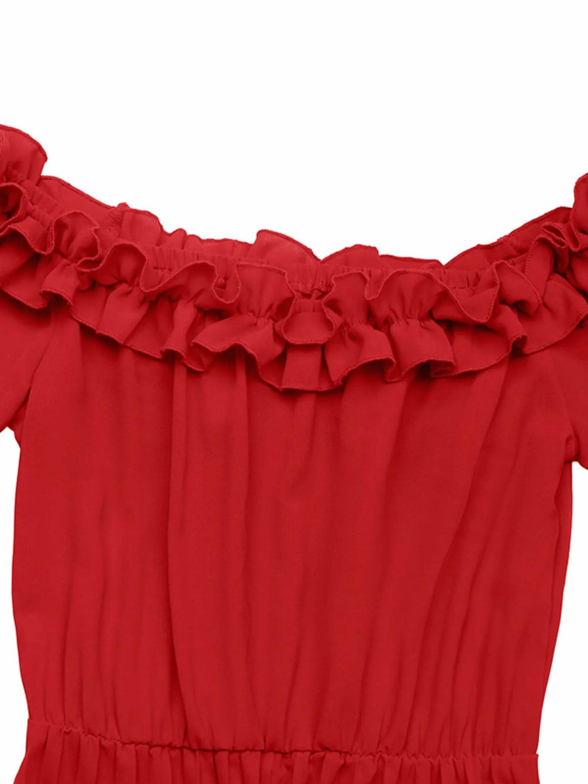 Ohsostyled - Off-shoulder Ruffle Pleated Midi Dress