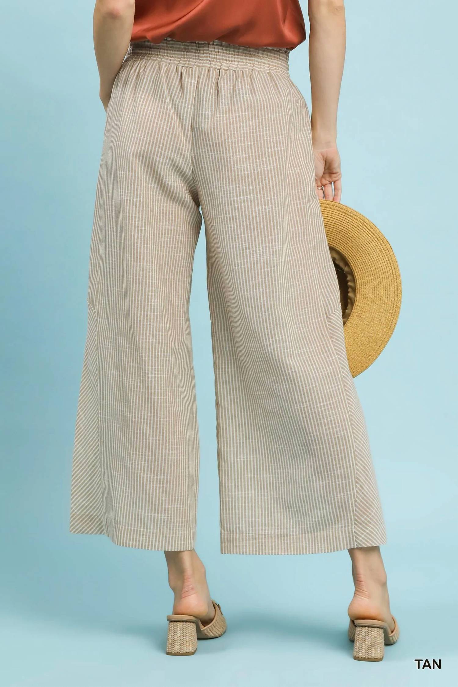 Umgee - Linen-Cotton Stripe Wide Leg Pants