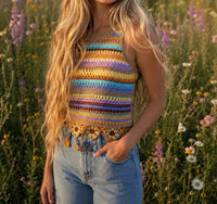 Apricot - Tassel Crochet Top