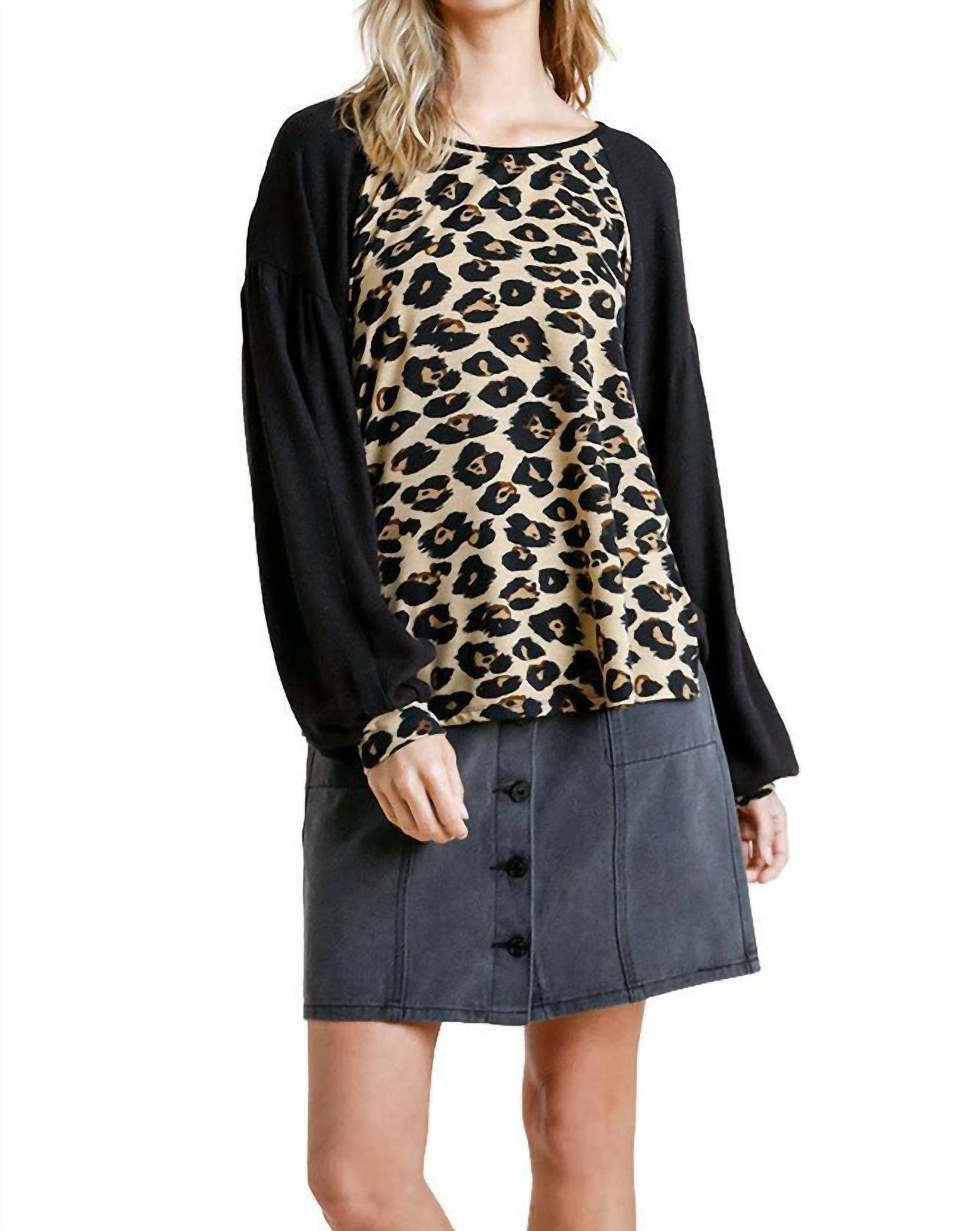 Umgee - Leopard Print Long Sleeve Top