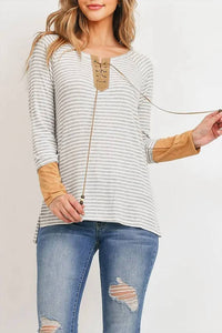 Potter'S Pot - LACE UP STRIPE TOP