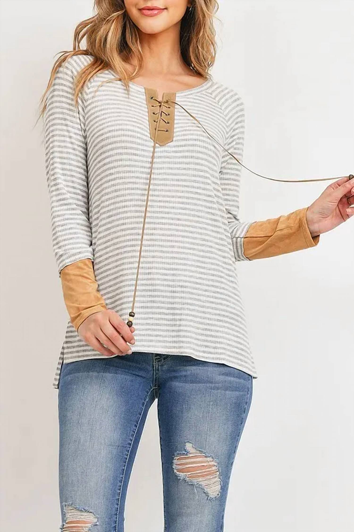 Potter'S Pot - LACE UP STRIPE TOP