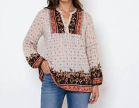 Nostalgia Boho Patterned Tunic in multi - women's shirt - detail view