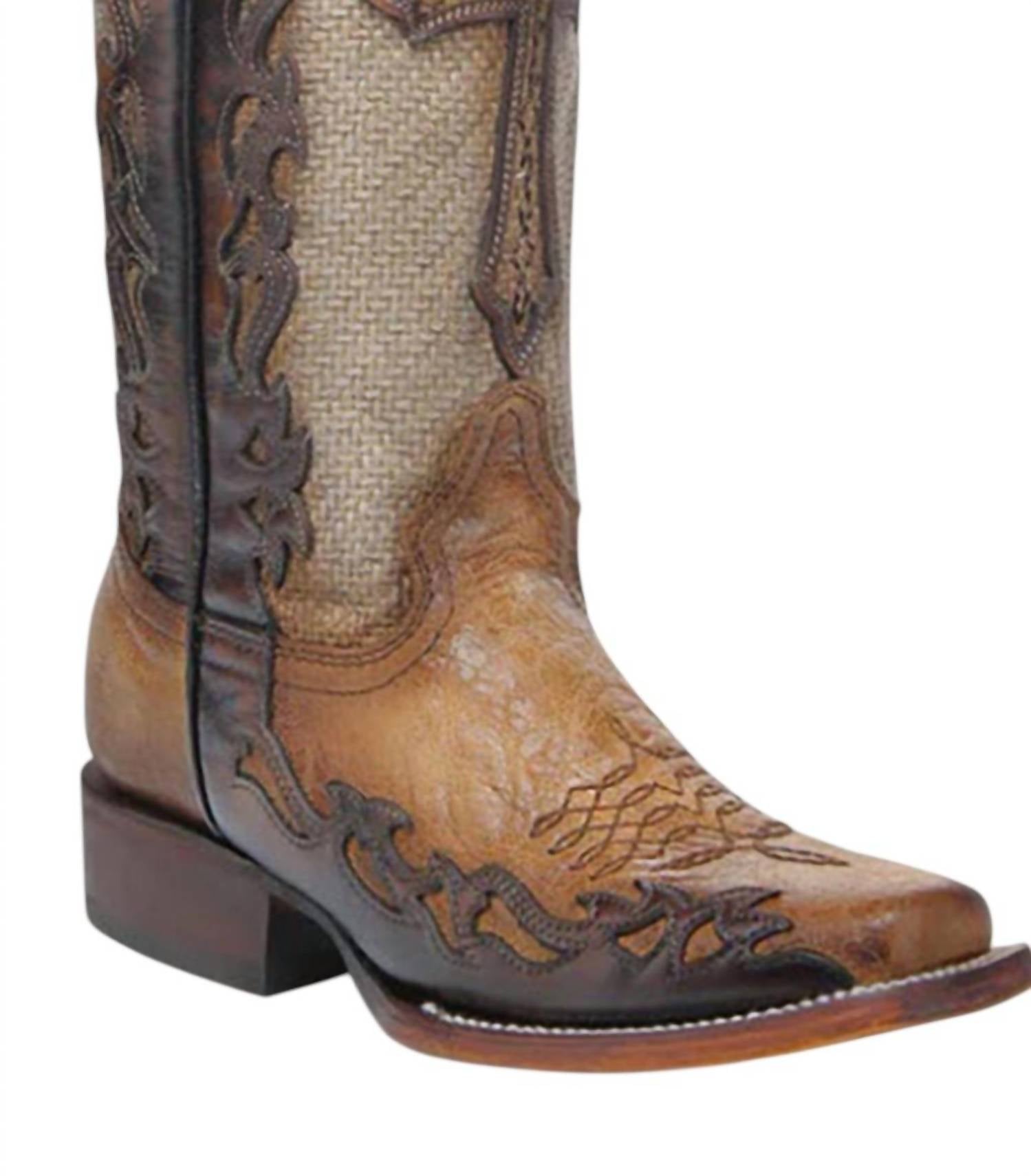 Corral Women's Jute & Cross Narrow Square-toe Boot in sand - women's shoe - detail view
