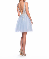 Dave & Johnny - Embroidered Tulle Rhinestone Belt Mini Dress