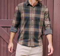 Flags & Anthem Crowley Longsleeve Hero Knit Flannel Shirt in olive brown - men's shirt