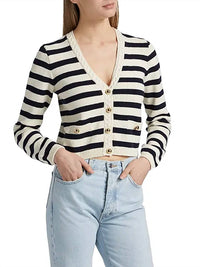 FRAME The Harbor Cardigan in navy stripe - women's cardigan